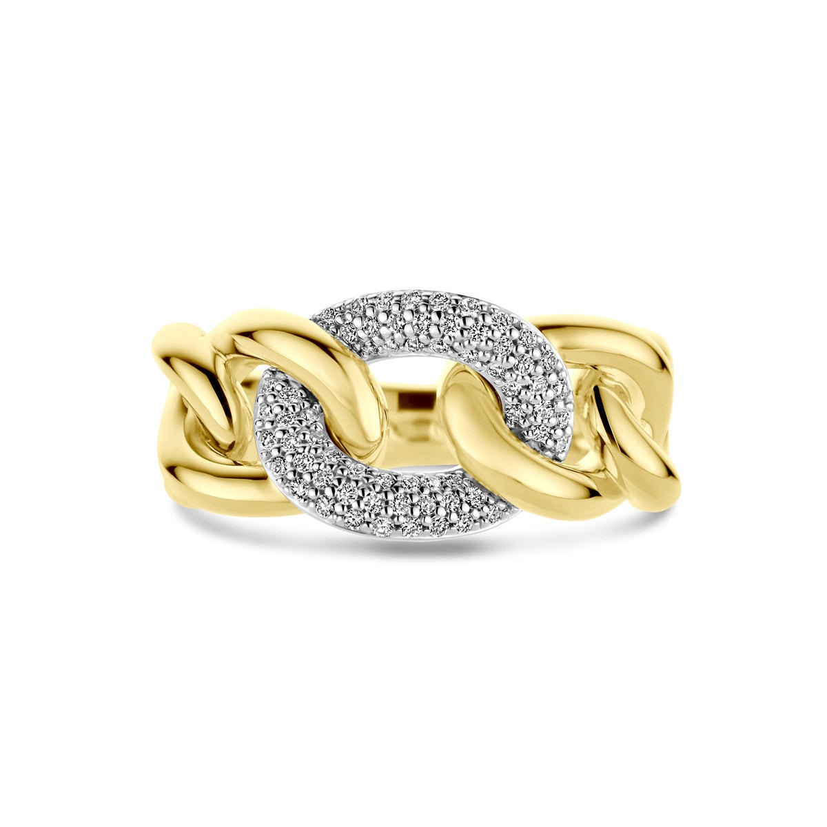 14K Bicolor Geel- En Witgoud Geel/Wit Ring Schakel Diamant 0.21Ct H Si 4208992 - PansiteNederland.nl
