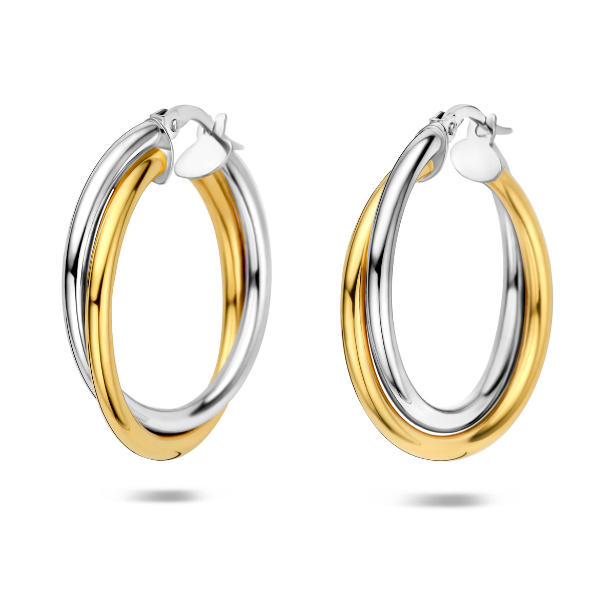 Oorringen buis 14K bicolor goud 4 mm