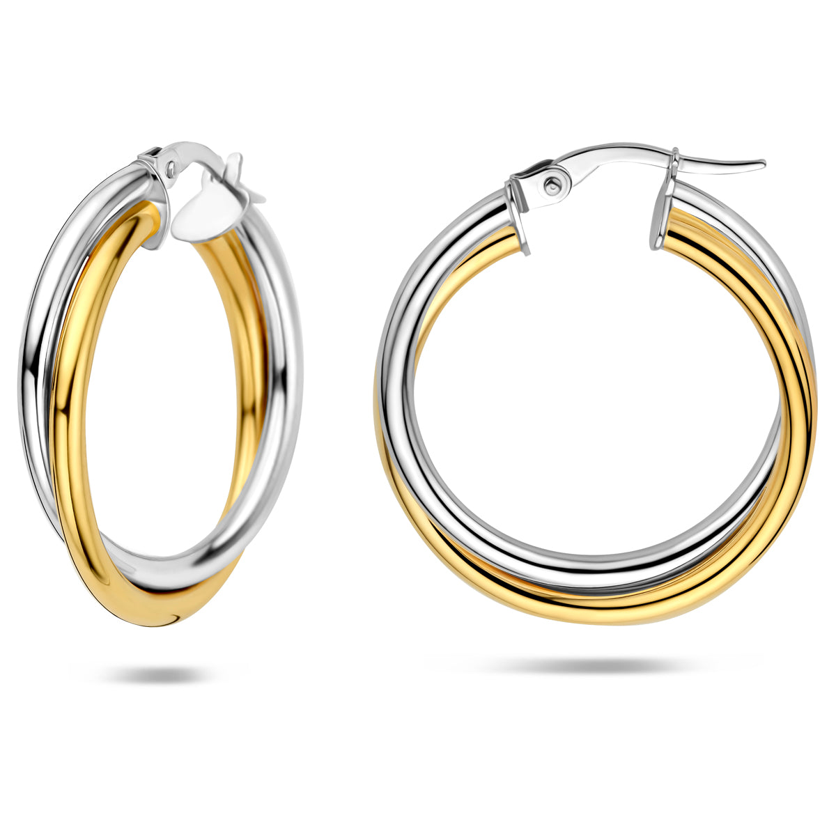 Oorringen buis 14K bicolor goud 4 mm