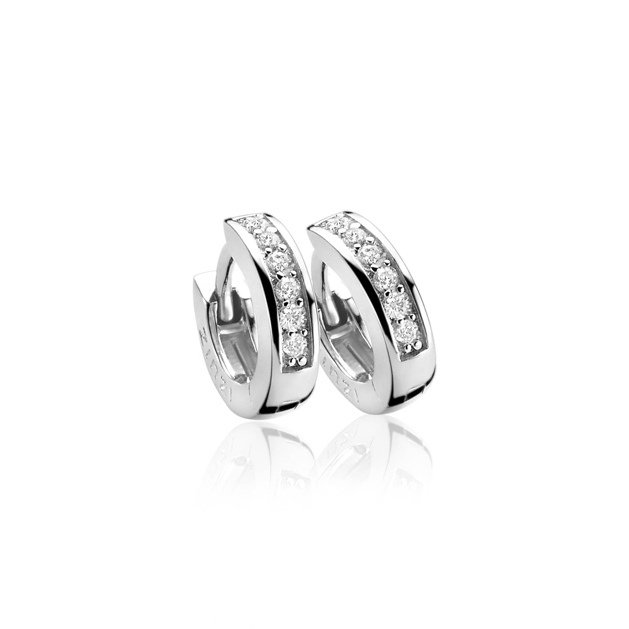 ZINZI zilveren oorbellen 12 x 3mm witte zirconia's met luxe klapsluiting - ZIO187Z
