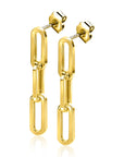 Zinzi Gold 14 krt gouden oorstekers met drie trendy paperclip-schakels 34mm ZGO361