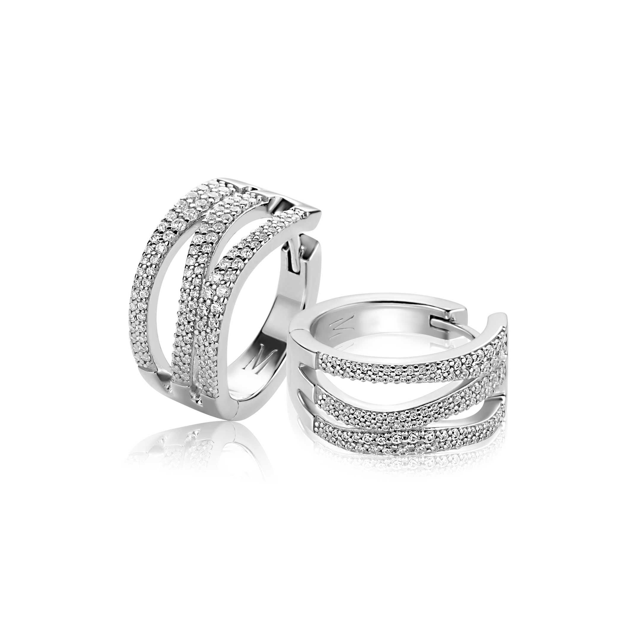 Mart Visser by ZINZI zilveren oorbellen met luxe scharniersluiting glad 18 mm witte zirkonia's MVO26