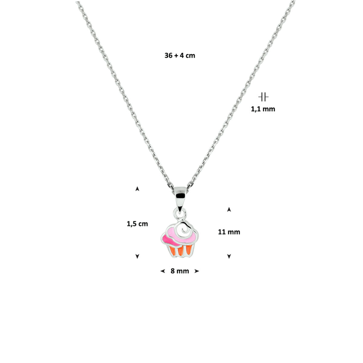Collier cupcake emaille 36 + 4 cm zilver gerhodineerd
