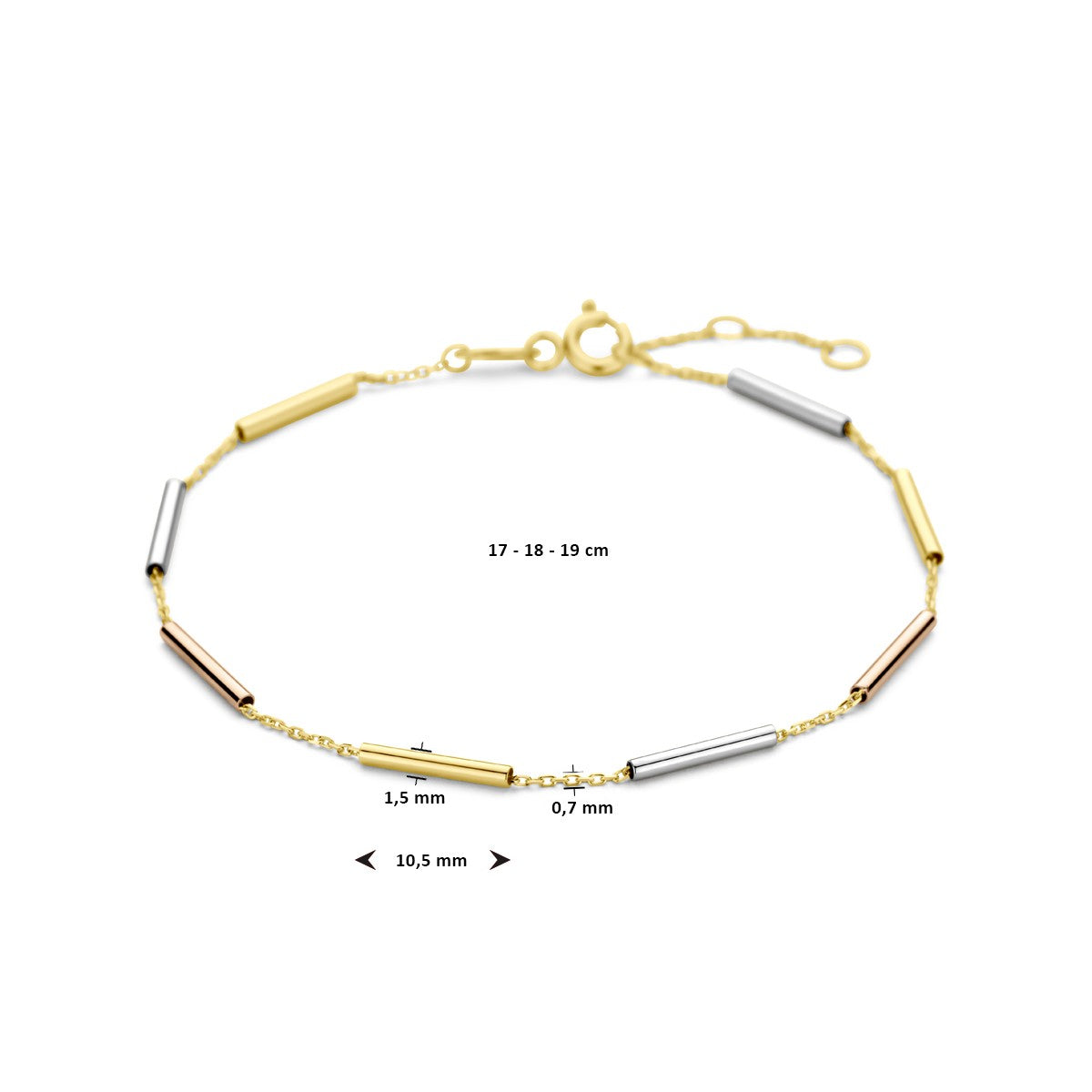 14K Tricolor Goud Armband Buisjes 17 - 18 - 19 Cm 4300595 - PansiteNederland.nl