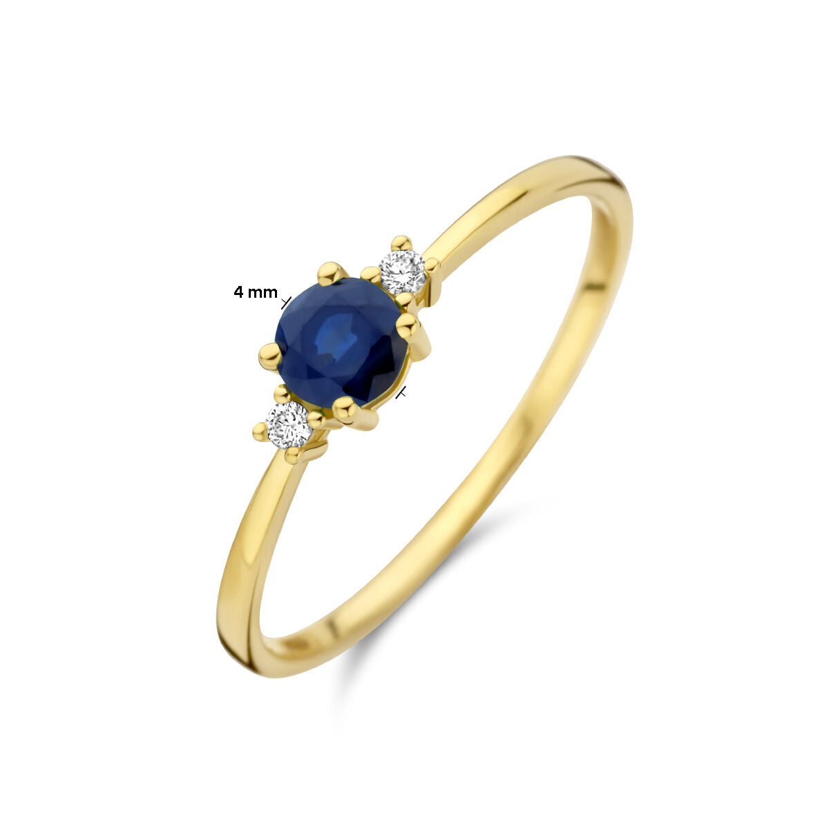 Ring trilogie saffier en diamant 0.03ct (2x 0.015ct) h p1 14K geelgoud