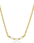 ZINZI gold plated zilveren schakelketting met drie witte natuurlijk gevormde zoetwaterparels in het midden 42-45cm ZIC2643