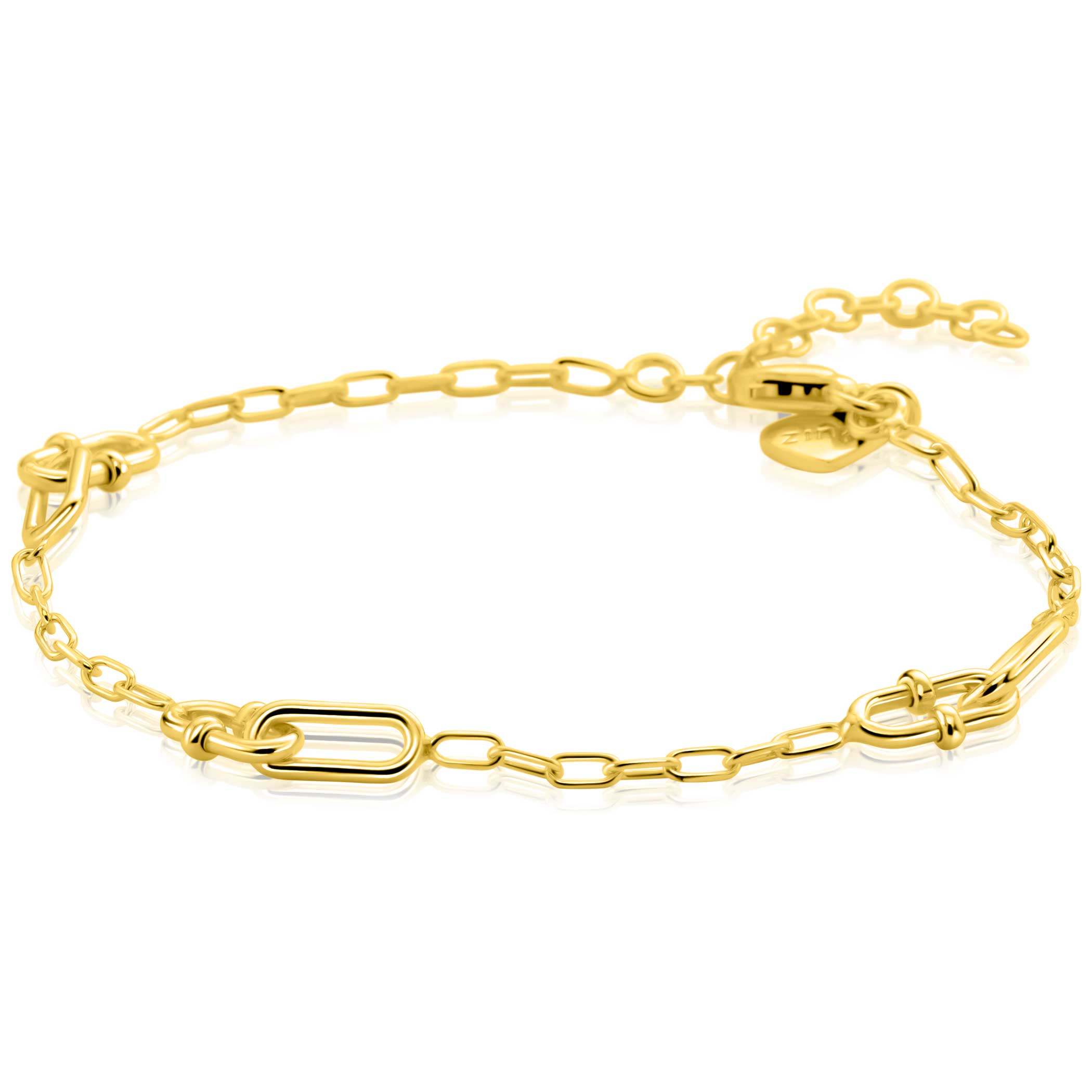 ZINZI gold plated zilveren schakelarmband met paperclip schakels en dubbele geknoopte schakels - ZIA2798