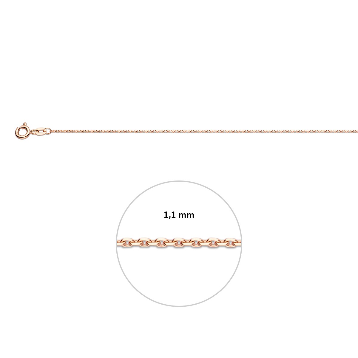 Collier anker gediamanteerd 1,1 mm 14K roségoud