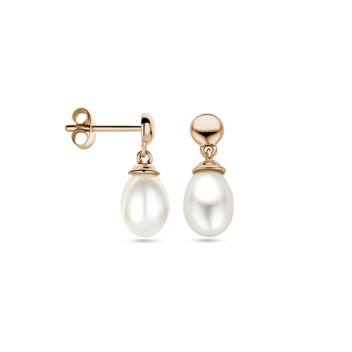 Hangende oorbellen parel 15 mm 14K roségoud