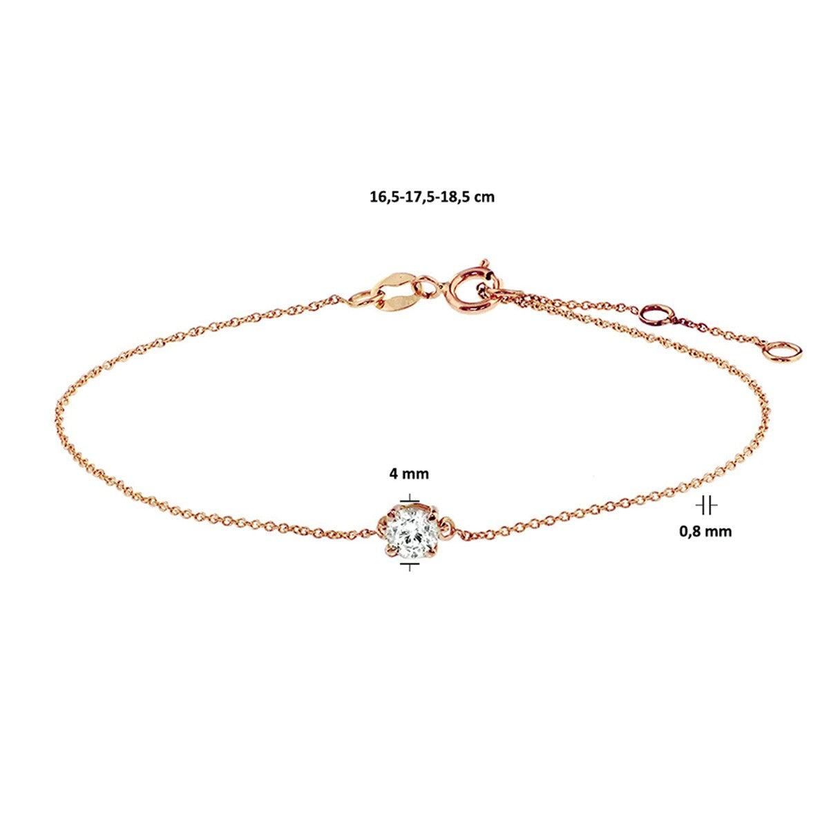 14K Roségoud Armband Zirkonia 0,8 Mm 16,5 - 17,5 - 18,5 Cm 4401249 - PansiteNederland.nl