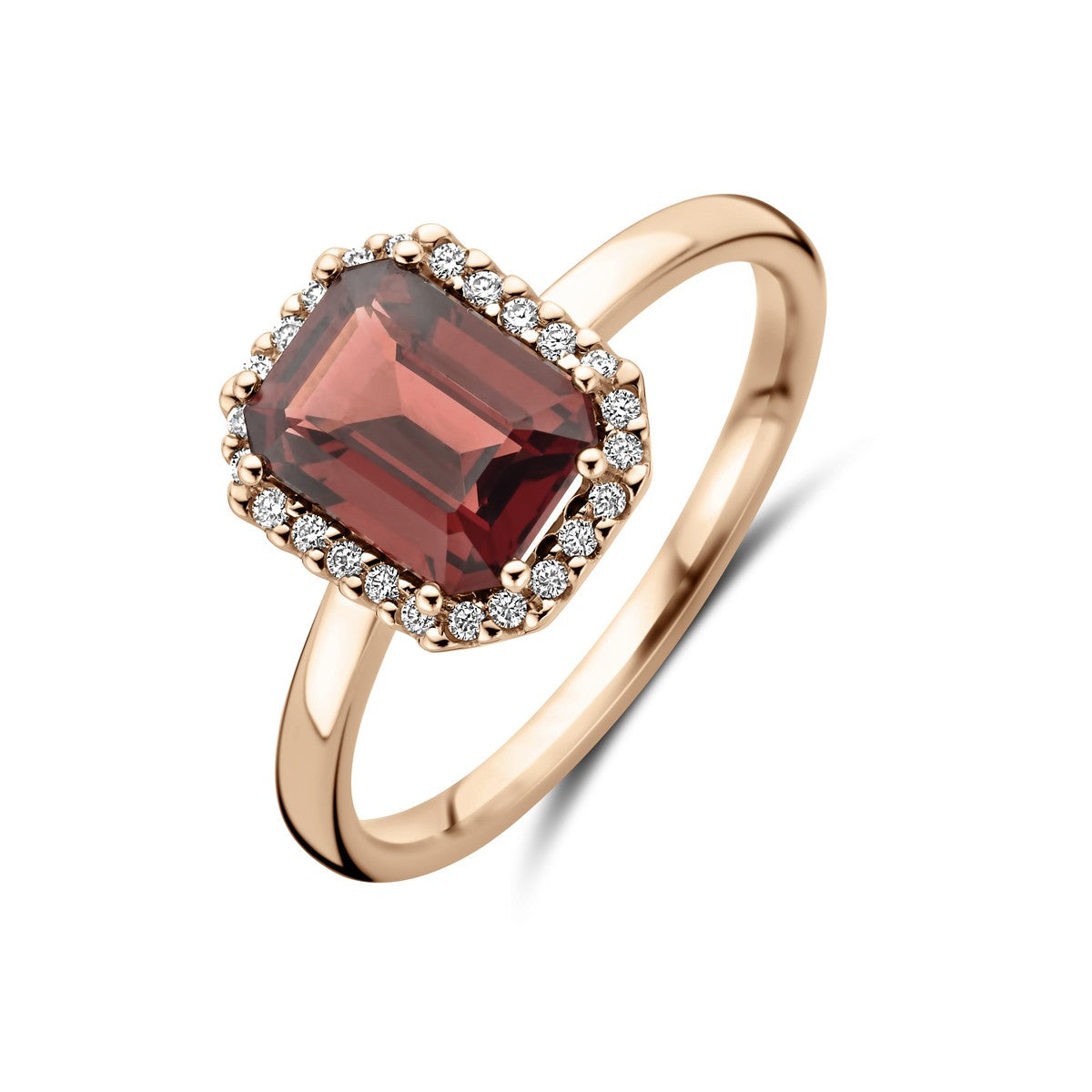 14K rosegoud Ring Granaat En Diamant 0.10Ct H Si 4401548 - PansiteNederland.nl