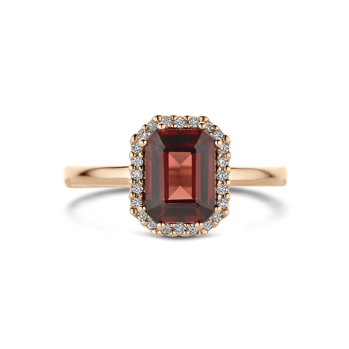 14K rosegoud Ring Granaat En Diamant 0.10Ct H Si 4401548 - PansiteNederland.nl
