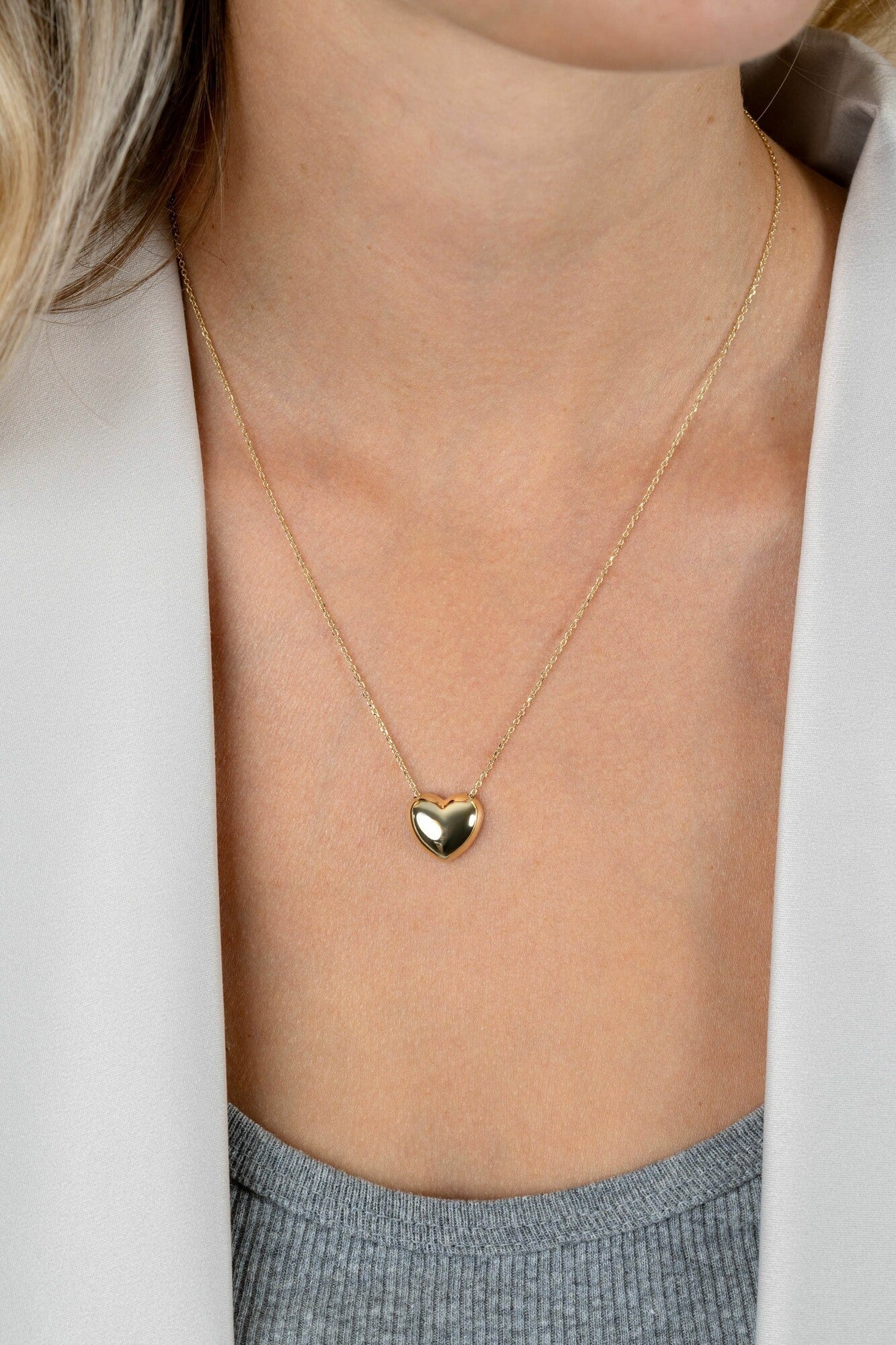 ZINZI gold plated zilveren ketting met luxe groot hart 15mm 40-45 cm ZIC2672G