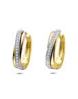 14K tricolor gouden klapoorringen diamant 0.09ct 2x 0.045ct h si 15,5 mm - 4300618