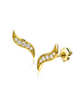Zinzi Gold 14 krt gouden fantasie oorknoppen in bladvorm met 5 witte zirkonia's ZGO516