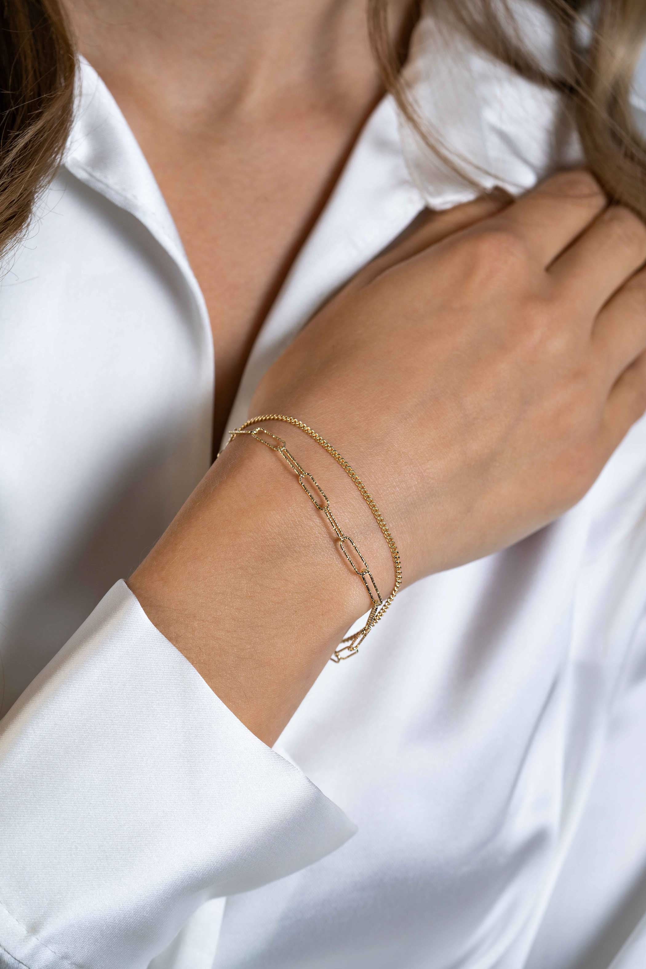 ZINZI gold plated zilveren multi-look armband met gourmette en paperclip schakels - ZIA2367G