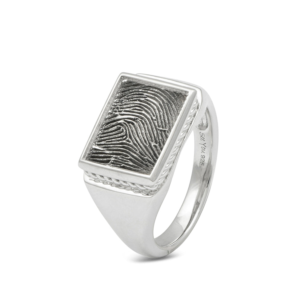 See You Vingerafdruk zegelring rechthoekig met rand, zilver – 451 – afbeelding 1
