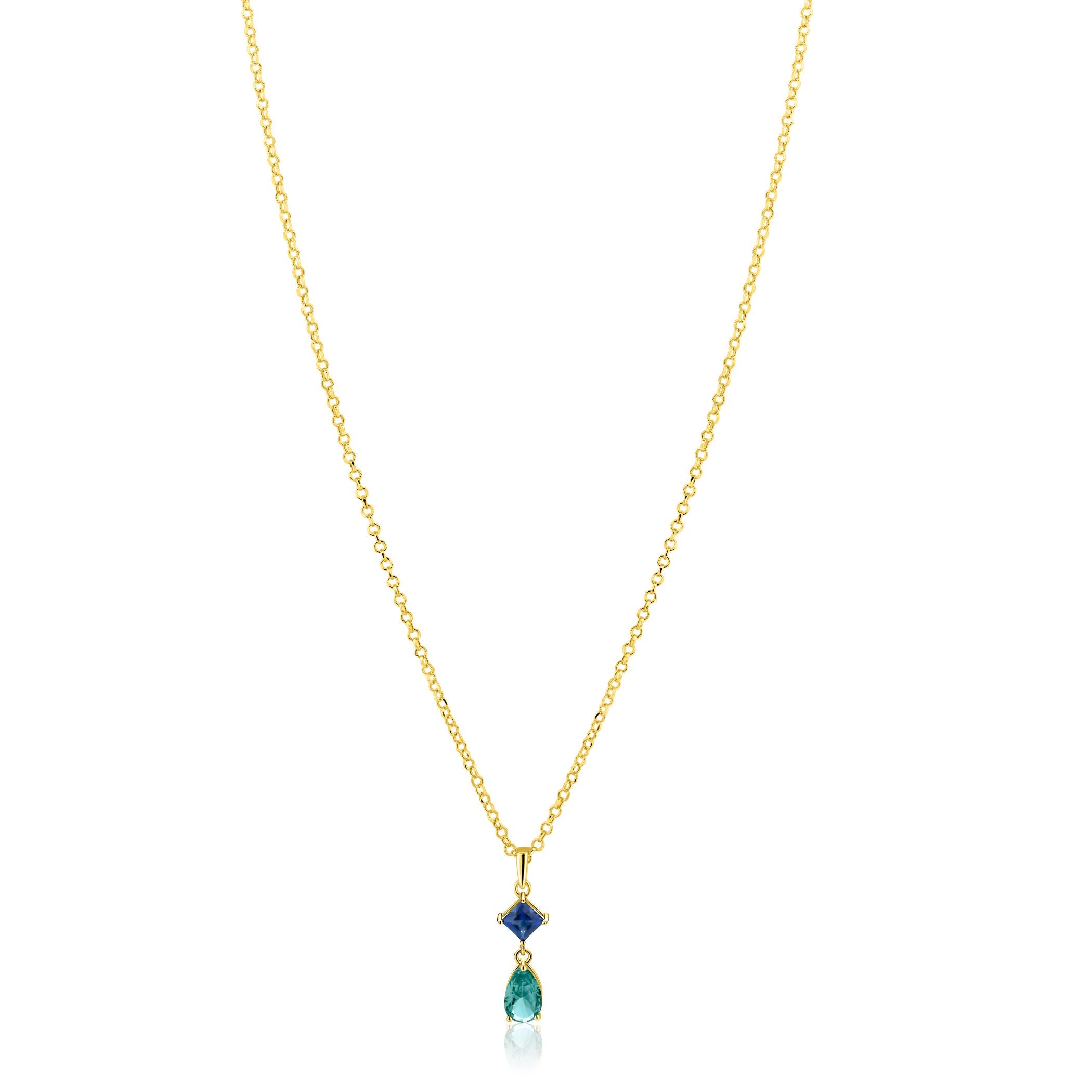 ZINZI Verguld Zilveren Ketting met Blauw, Wit Zirkonia - ZIC2745
