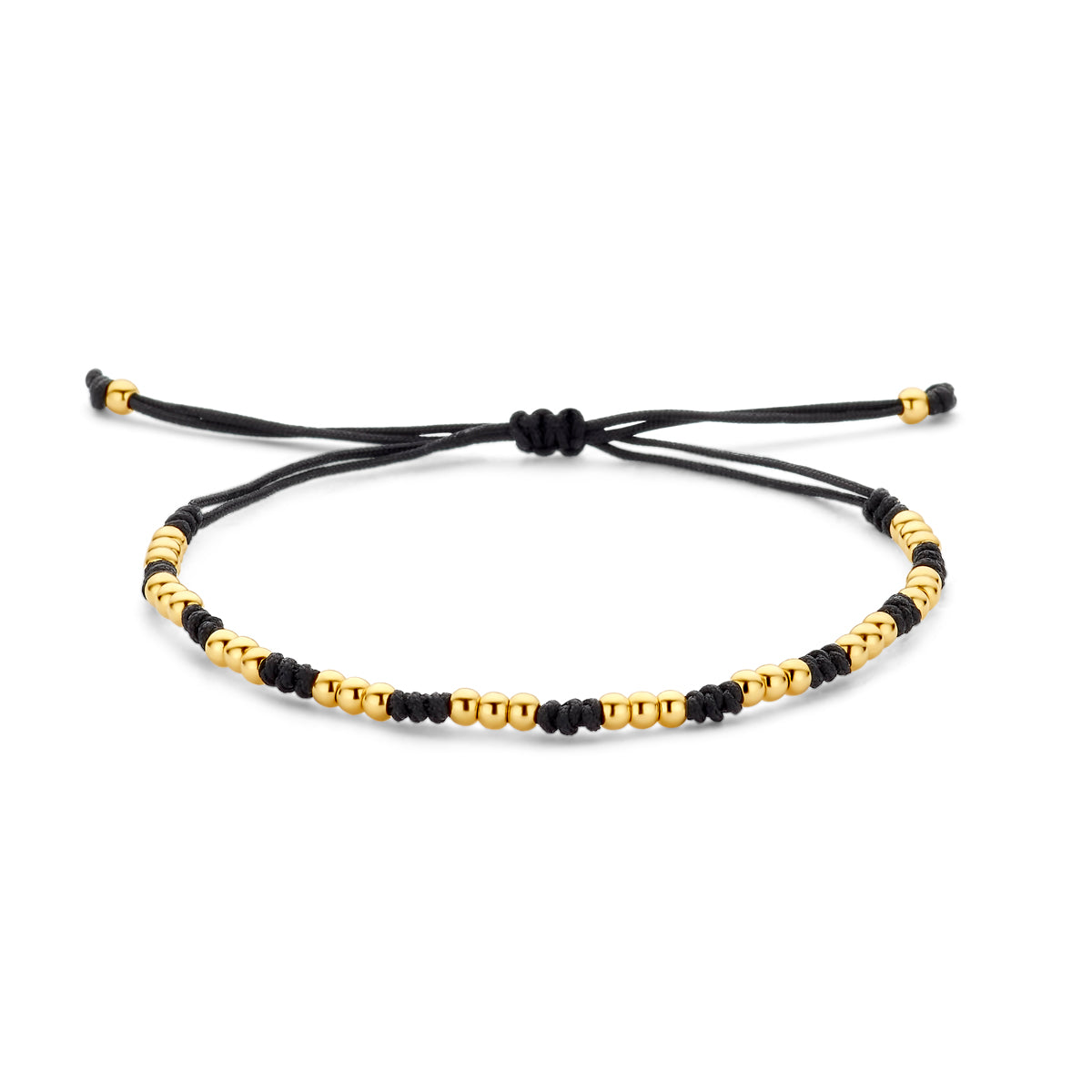 Armband bolletjes 13 - 26 cm 14K goud met rubber/nylon/leer