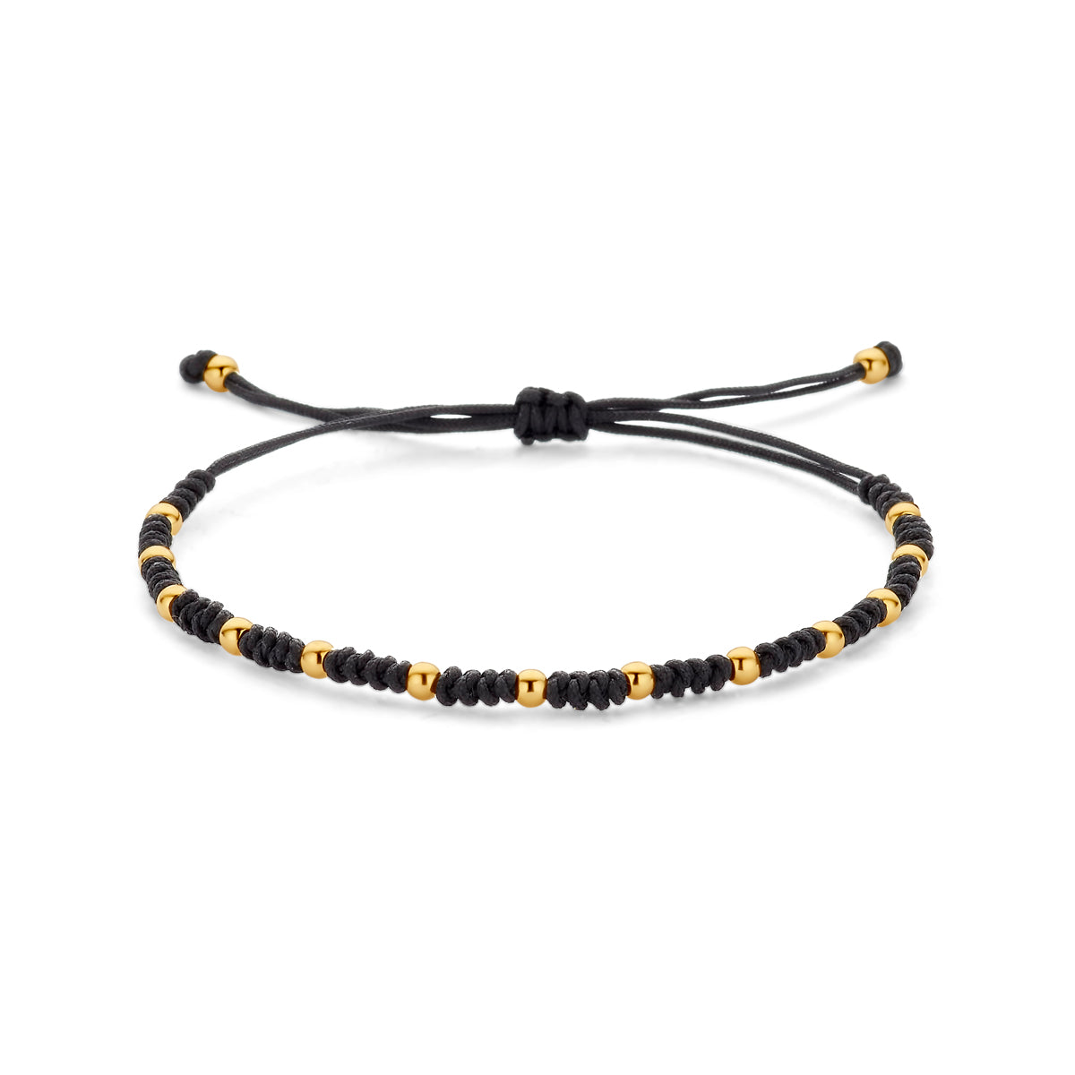 Armband bolletjes 13 - 26 cm 14K goud met rubber/nylon/leer