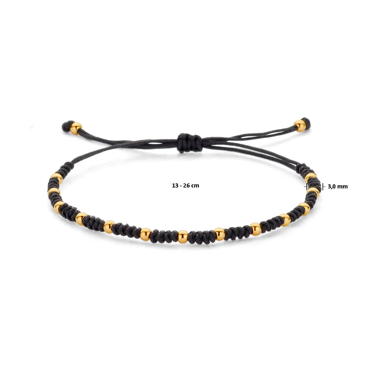 Armband bolletjes 13 - 26 cm 14K goud met rubber/nylon/leer