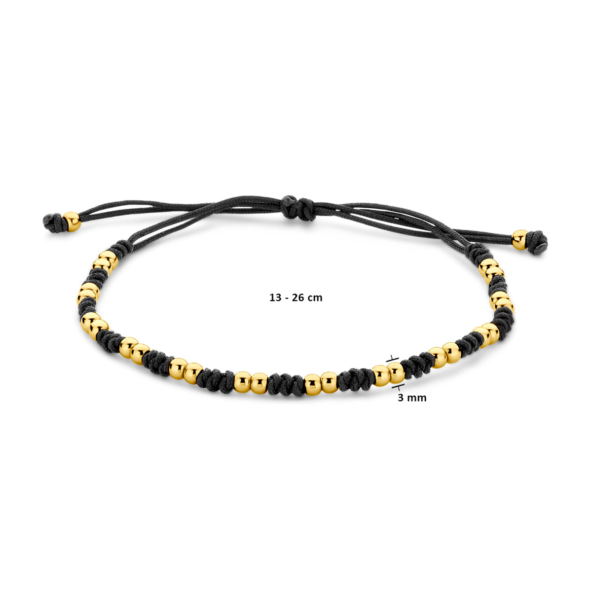 Armband bolletjes 13 - 26 cm 14K goud met rubber/nylon/leer