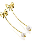 Zinzi 60mm gold plated zilveren strik oorstekers met jasseron kettinkje en zoetwaterparel ZIO2677 - PansiteNederland.nl