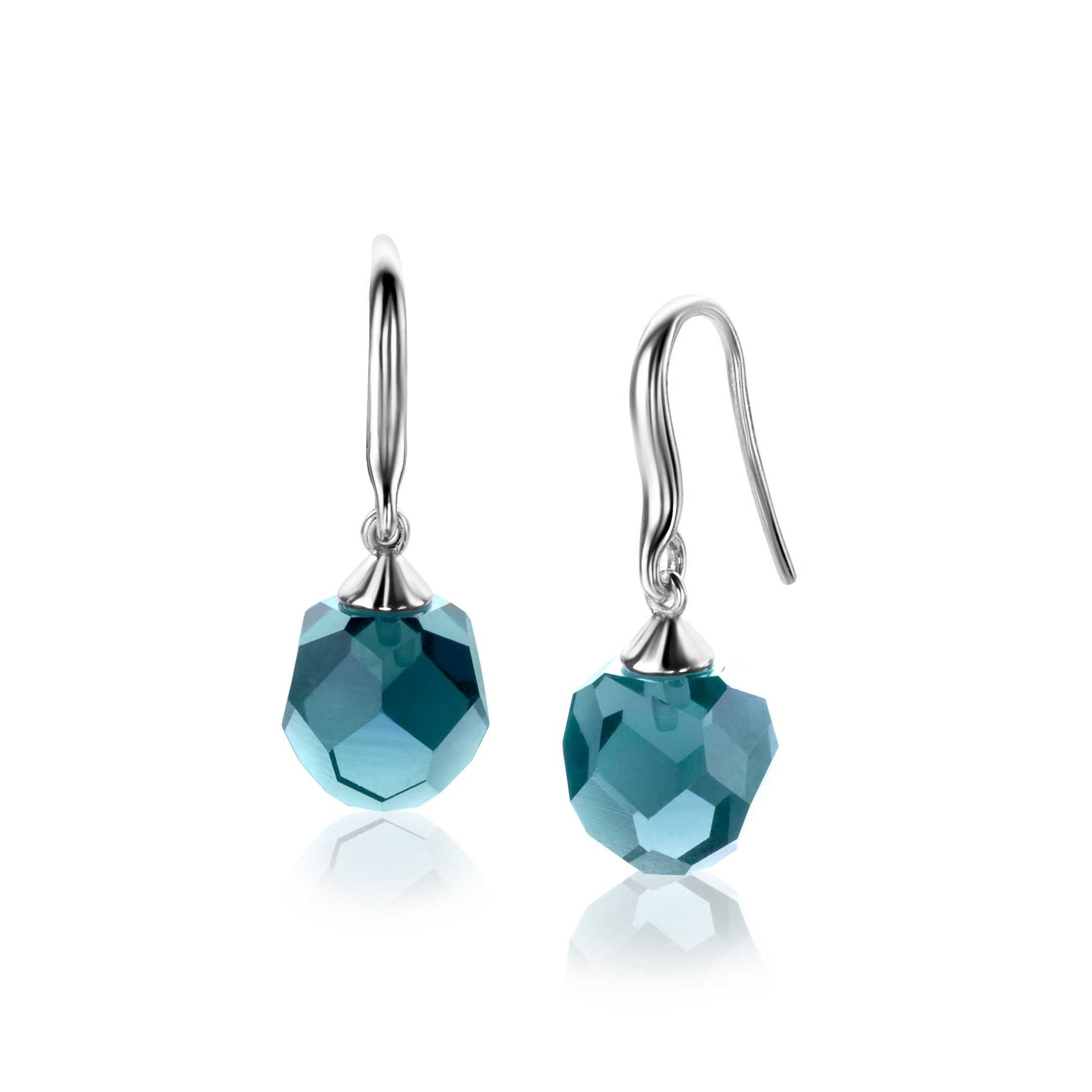 Zinzi 27mm zilveren oorhangers met beads blauw ZIO266B - PansiteNederland.nl