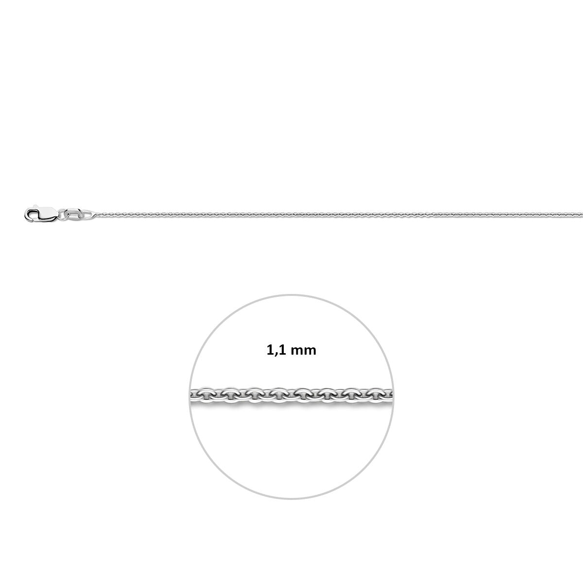 Anker rond 1,1 mm zilver gerhodineerd