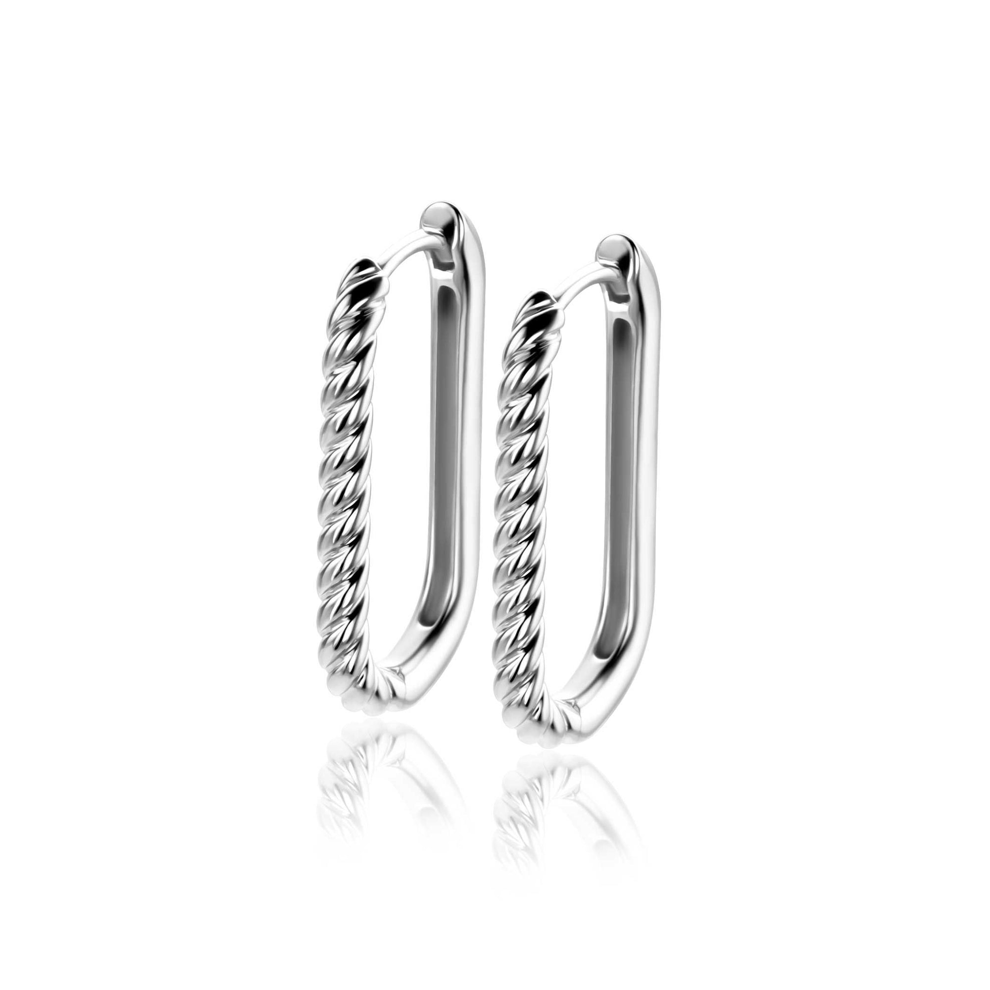 Zinzi 24mm zilveren oorringen in ovale vorm met gedraaide buis en luxe klapsluiting ZIO2692 - PansiteNederland.nl