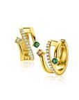 ZINZI gold plated zilveren multi-look oorringen met 3 rijen, bezet met groene kleurstenen en witte zirkonia's 10mm breed met luxe klapsluiting 16mm ZIO2646G - PansiteNederland.nl
