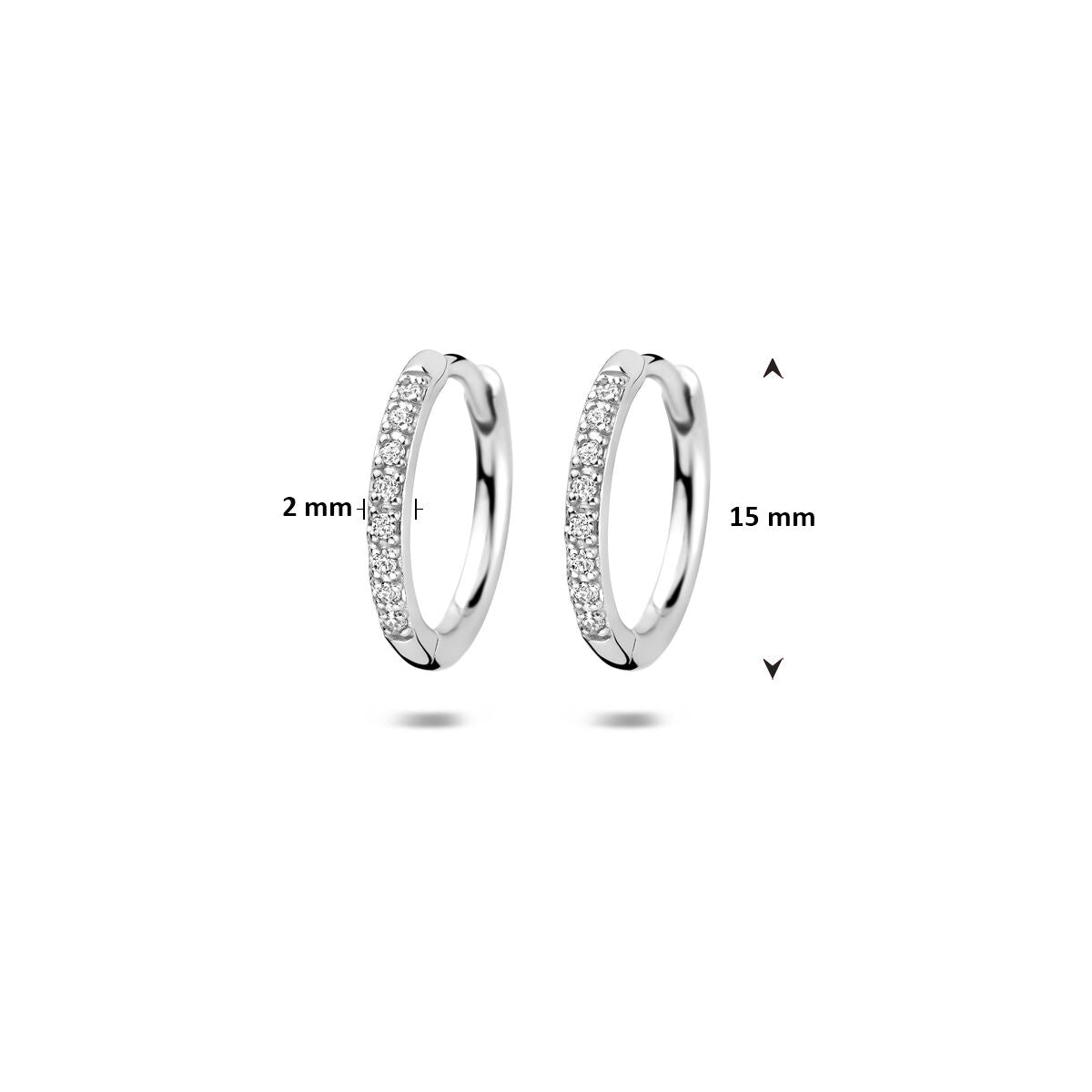 Zilveren gerhodineerde klapoorringen zirkonia 15 mm - 1341916