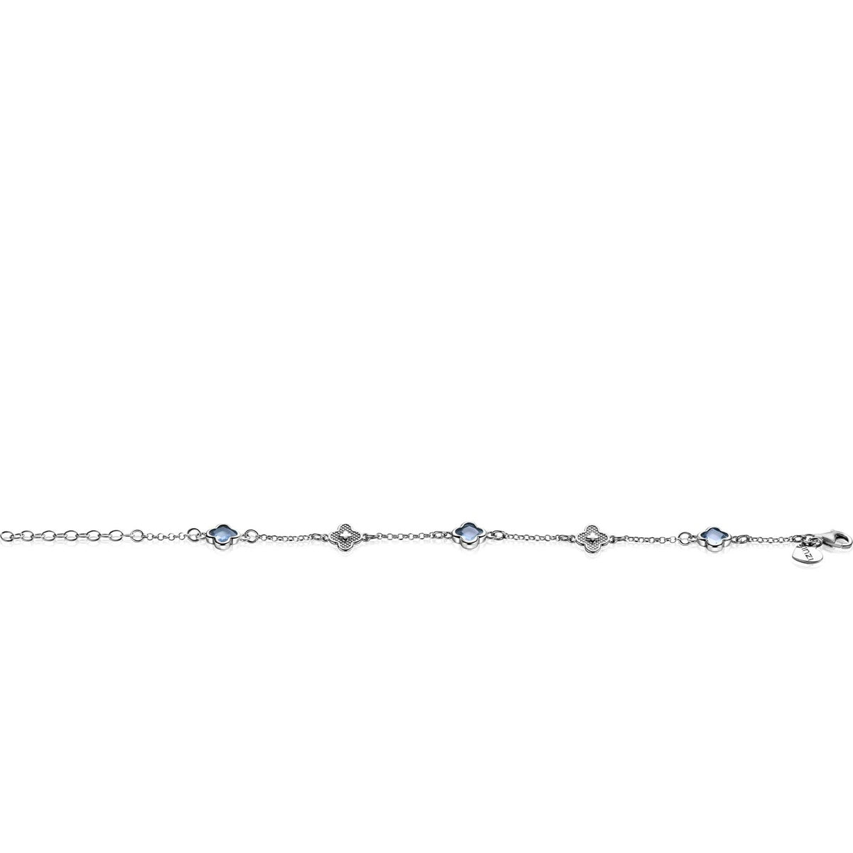 ZINZI zilveren schakel armband met twee zilveren en drie blauwe klavers 16-19cm ZIA2582 - PansiteNederland.nl