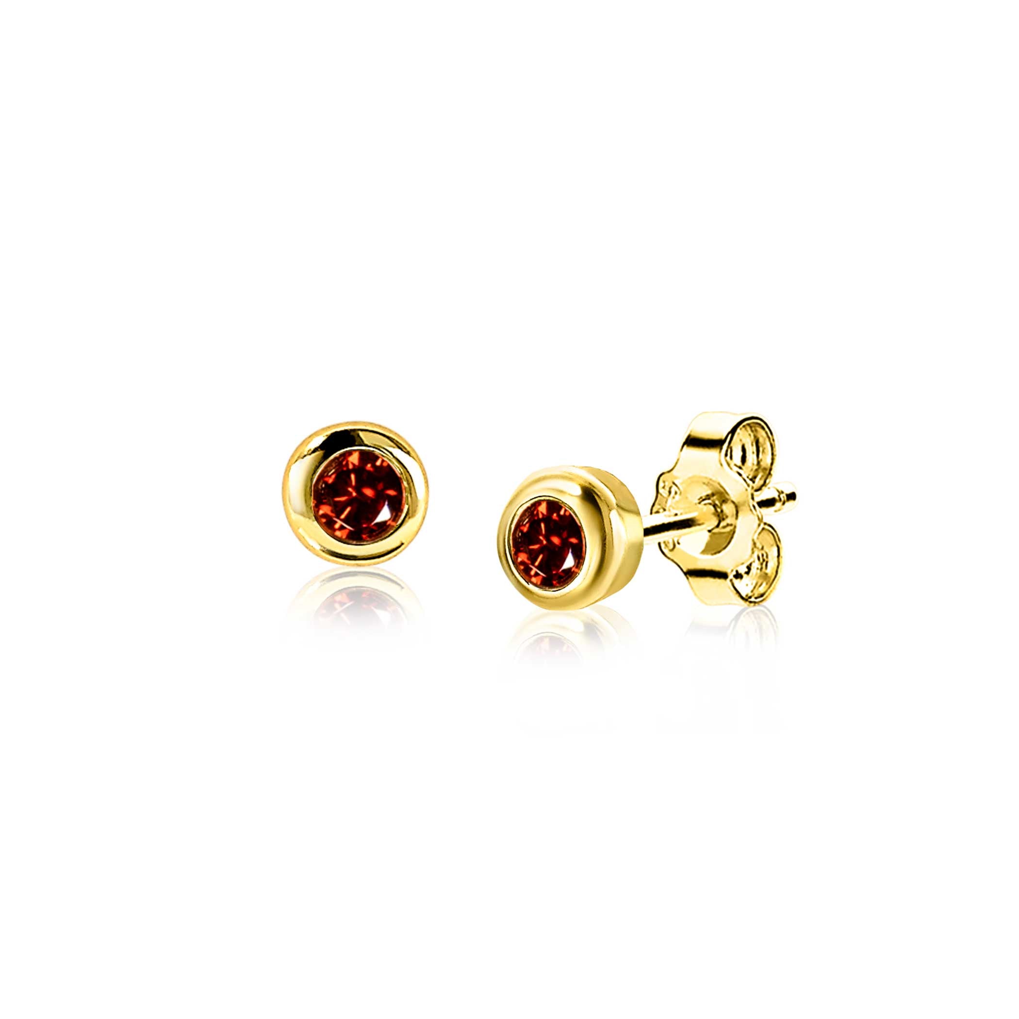 ZINZI JANUARI oorknoppen 4mm gold plated met geboortesteen rood granaat zirconia oorbellen