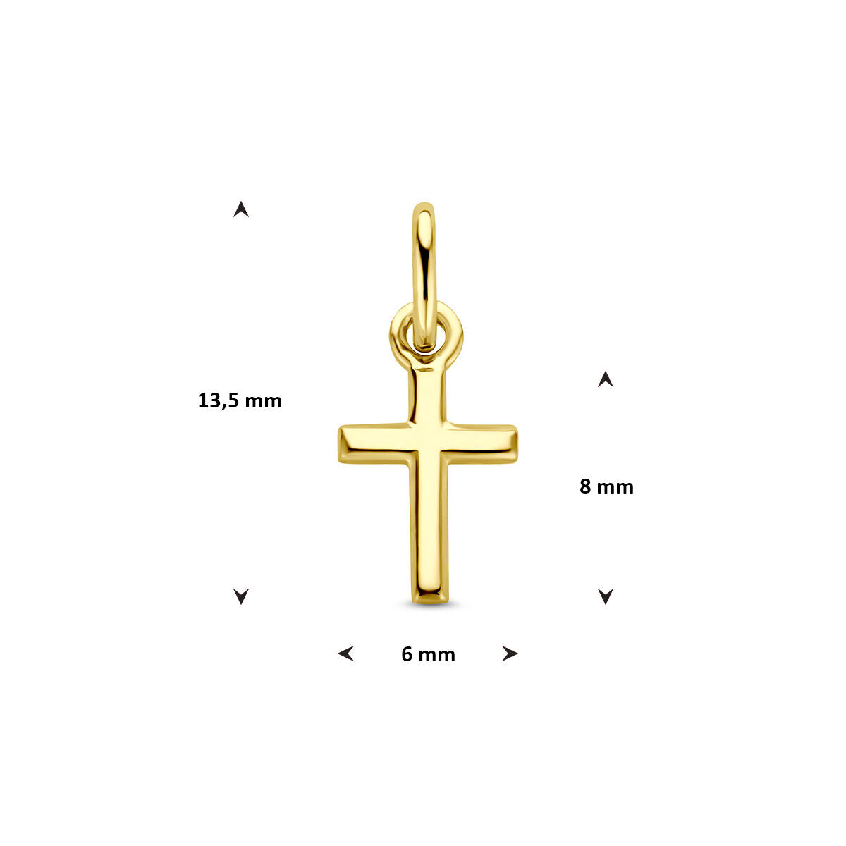 Hanger kruis 9K geelgoud 8 mm