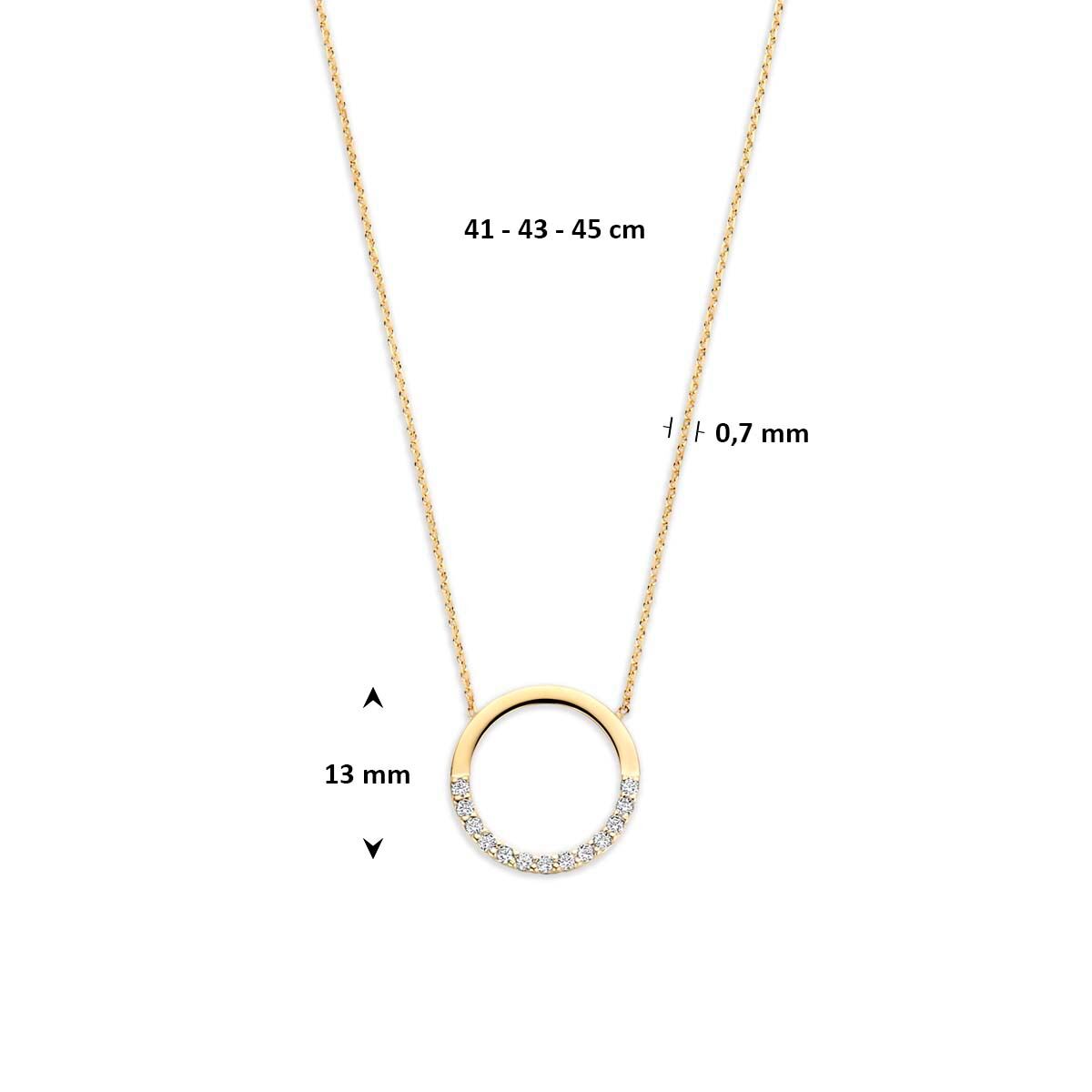 Collier zirkonia 9K geelgoud 41 - 43 - 45 cm wit