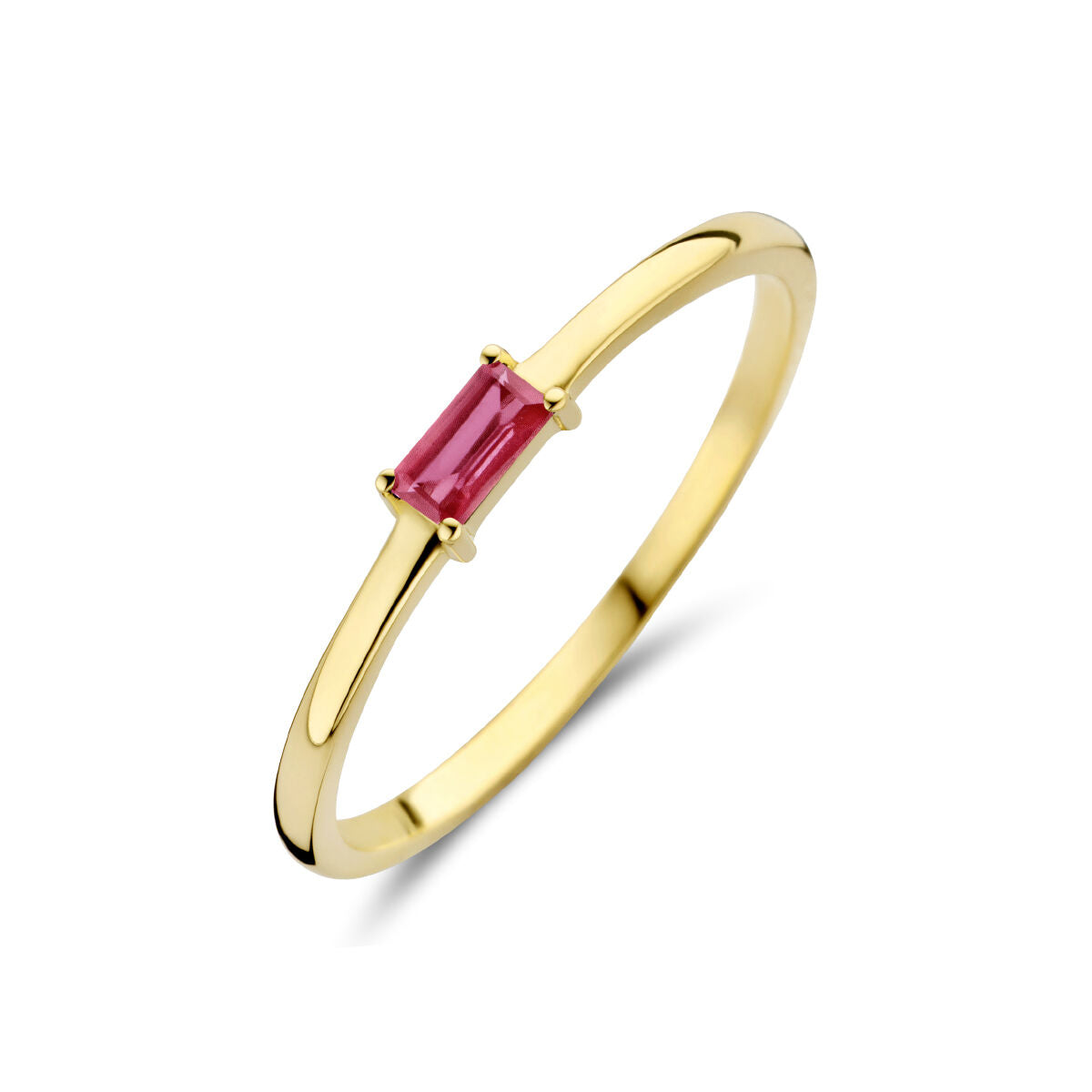 Ring met geboortesteen robijn juli 14K geelgoud