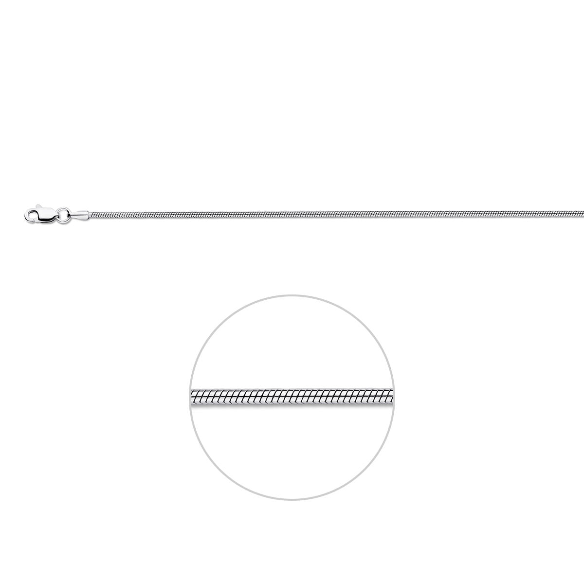 Fantasy Collection Slang rond 1,4 mm zilver gerhodineerd