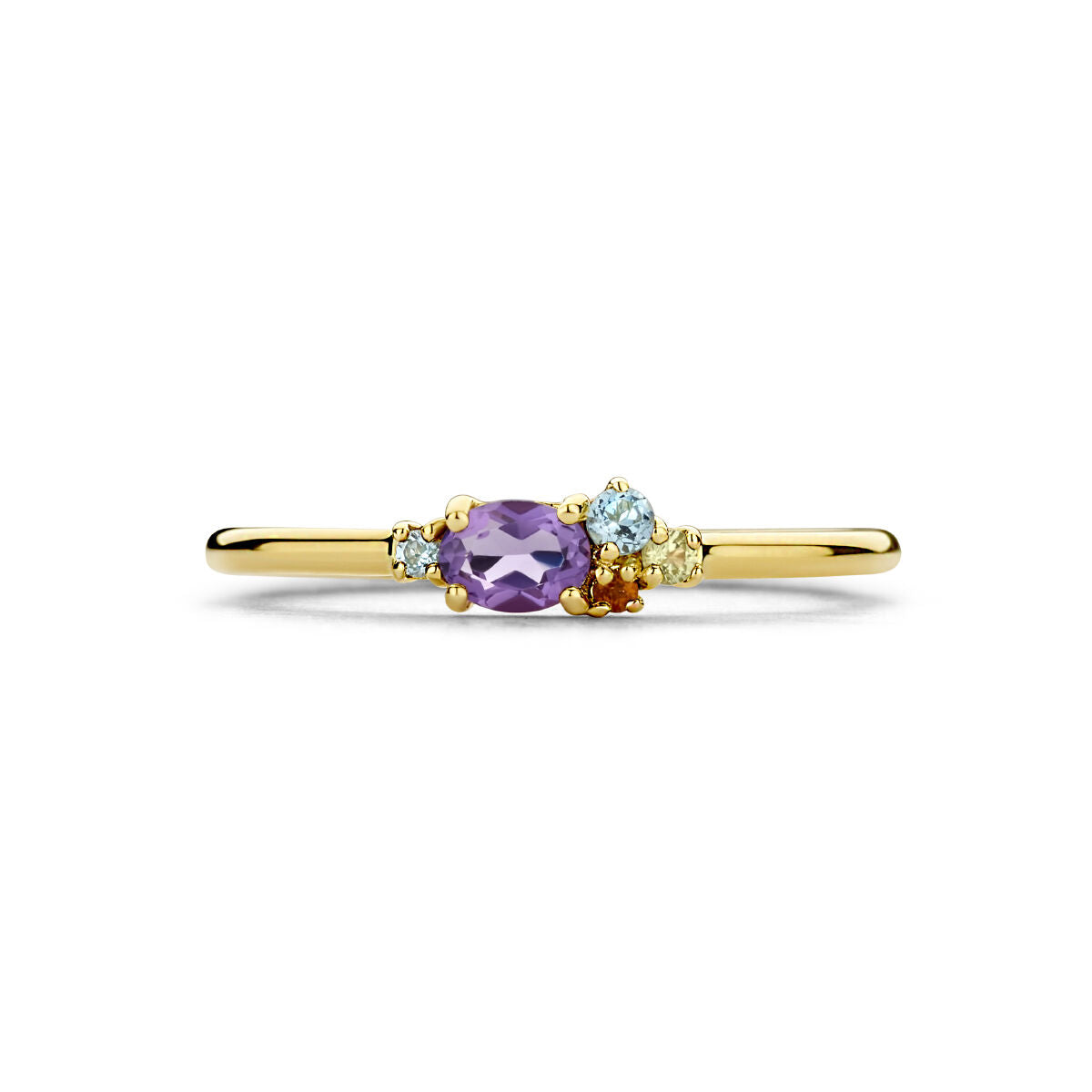 14K Geelgouden Ring met Topaas, Amethist, Citrien en Peridoot