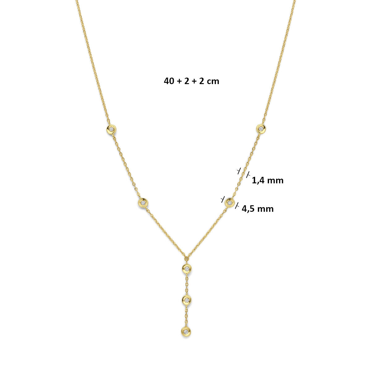 Y-collier diamant 0.21ct h si 14K geelgoud 40 + 2 + 2 cm