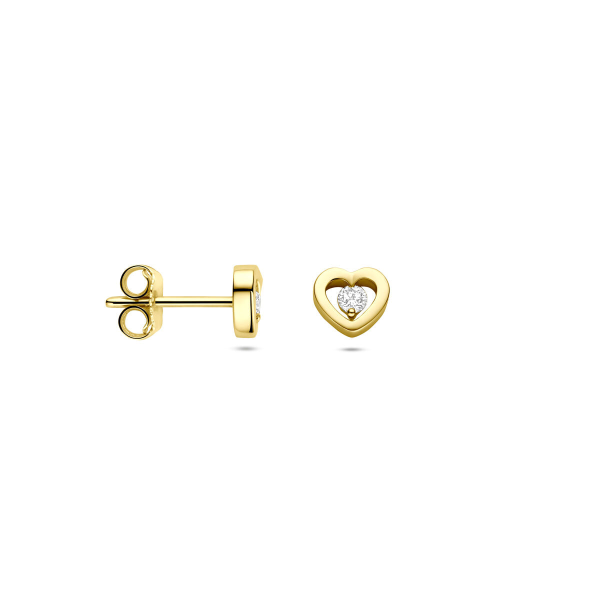 14K geelgouden oorknoppen hartjes diamant 0.10ct 2x 0.05ct h si 5,5 mm - 4034667