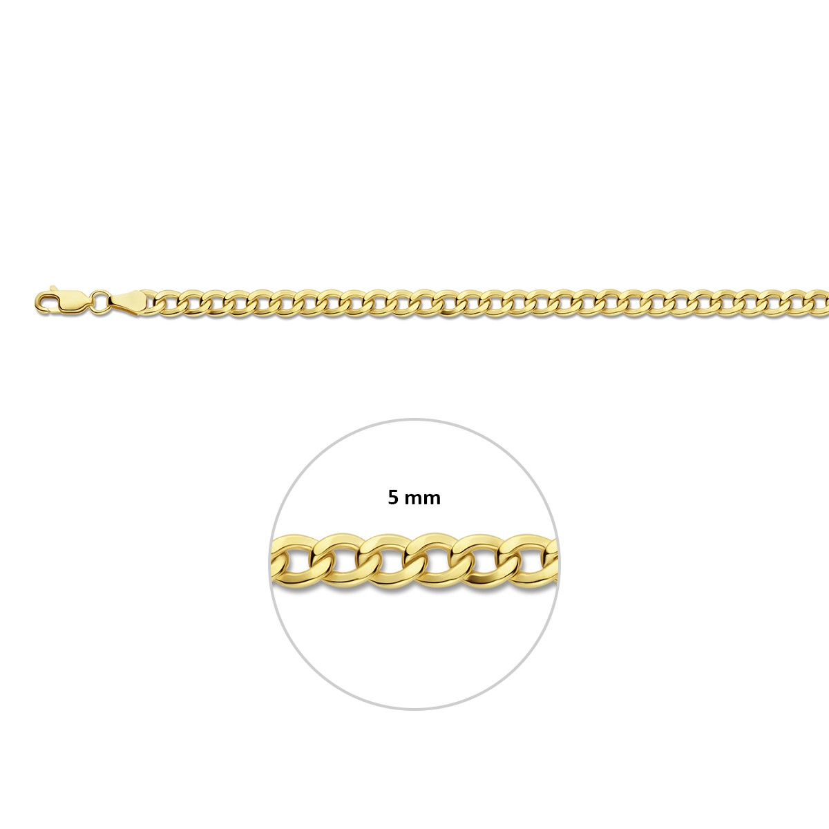 Armband gourmette 4 zijdes geslepen massief 5,0 mm silgold
