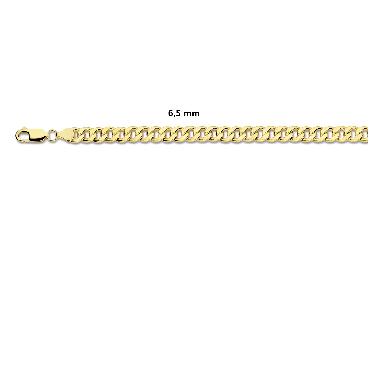 Collier gourmette 4 zijdes geslepen massief 6,5 mm silgold