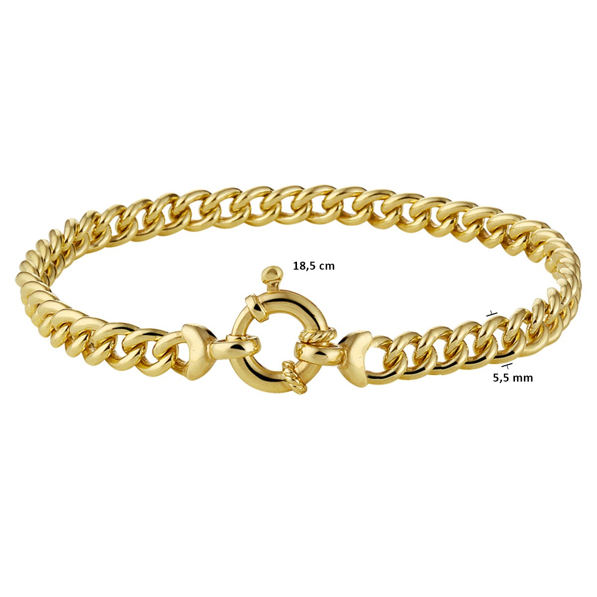 Armband gourmette massief 5,5 mm 18,5 cm met groot veerslot silgold