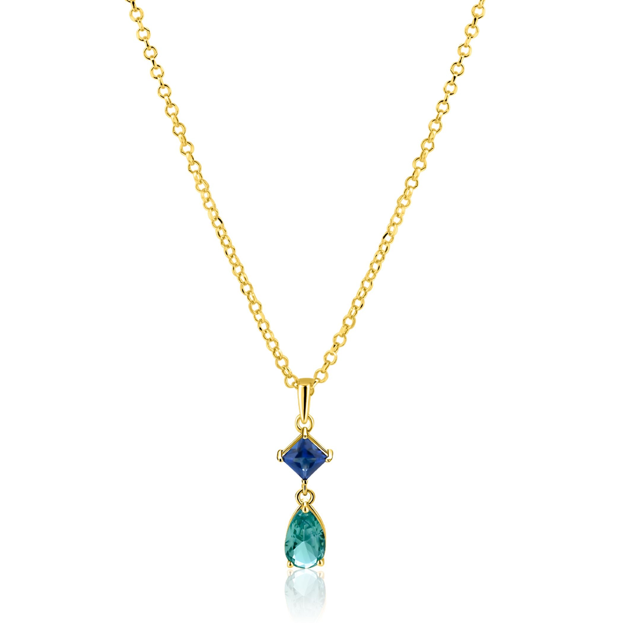 ZINZI Verguld Zilveren Ketting met Blauw, Wit Zirkonia - ZIC2745