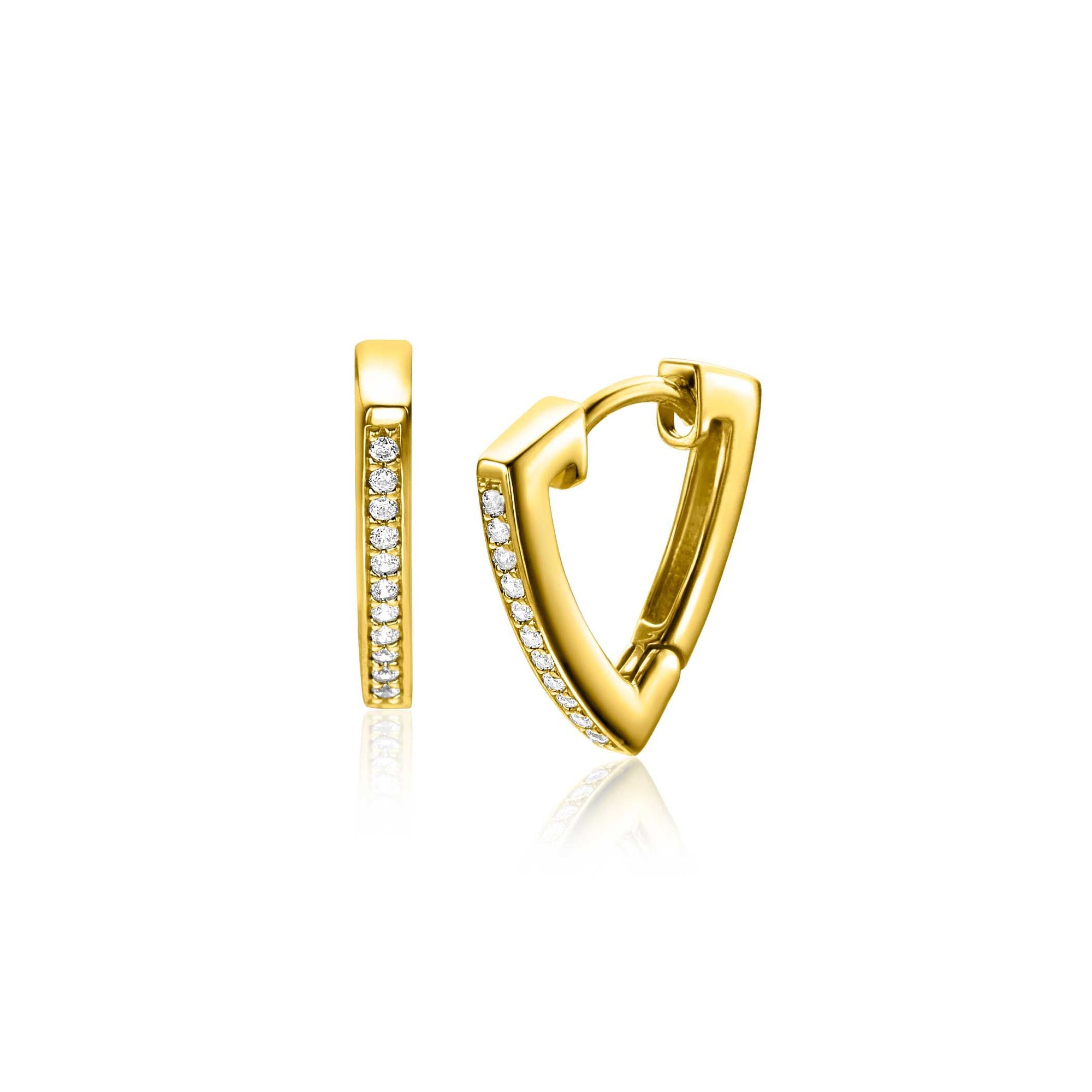 ZINZI gold plated zilveren oorringen driehoeksvorm bezet met witte zirkonia's 14mm ZIO2607 - PansiteNederland.nl
