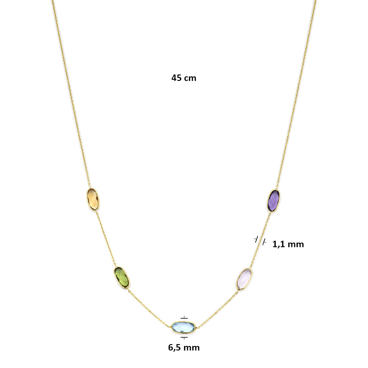 Collier natuurlijke kleurstenen 14K geelgoud 42 - 45 cm