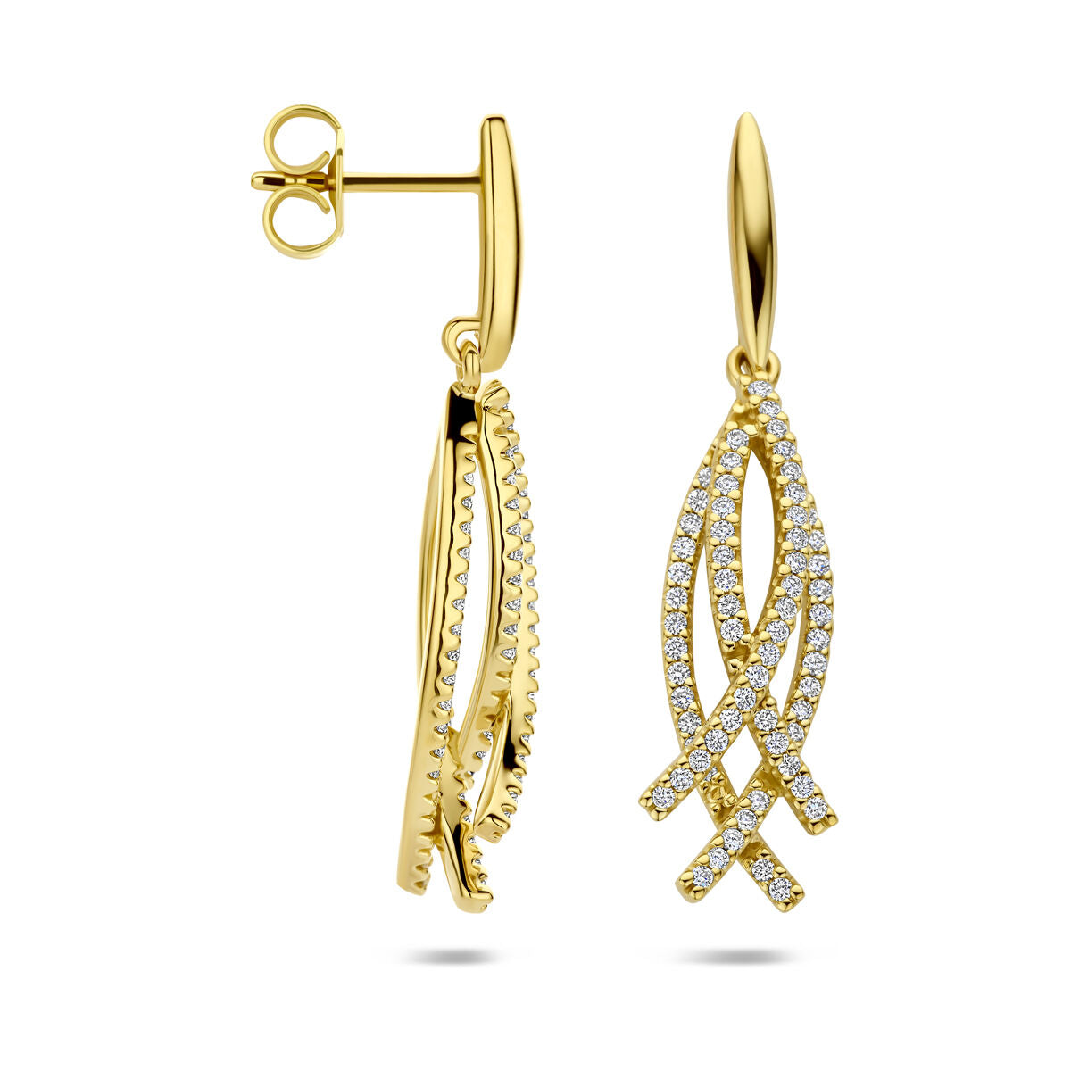 Fantasy Collection Hangende oorbellen diamant 0.50ct (2x 0.25ct) h si 34 mm 14K geelgoud