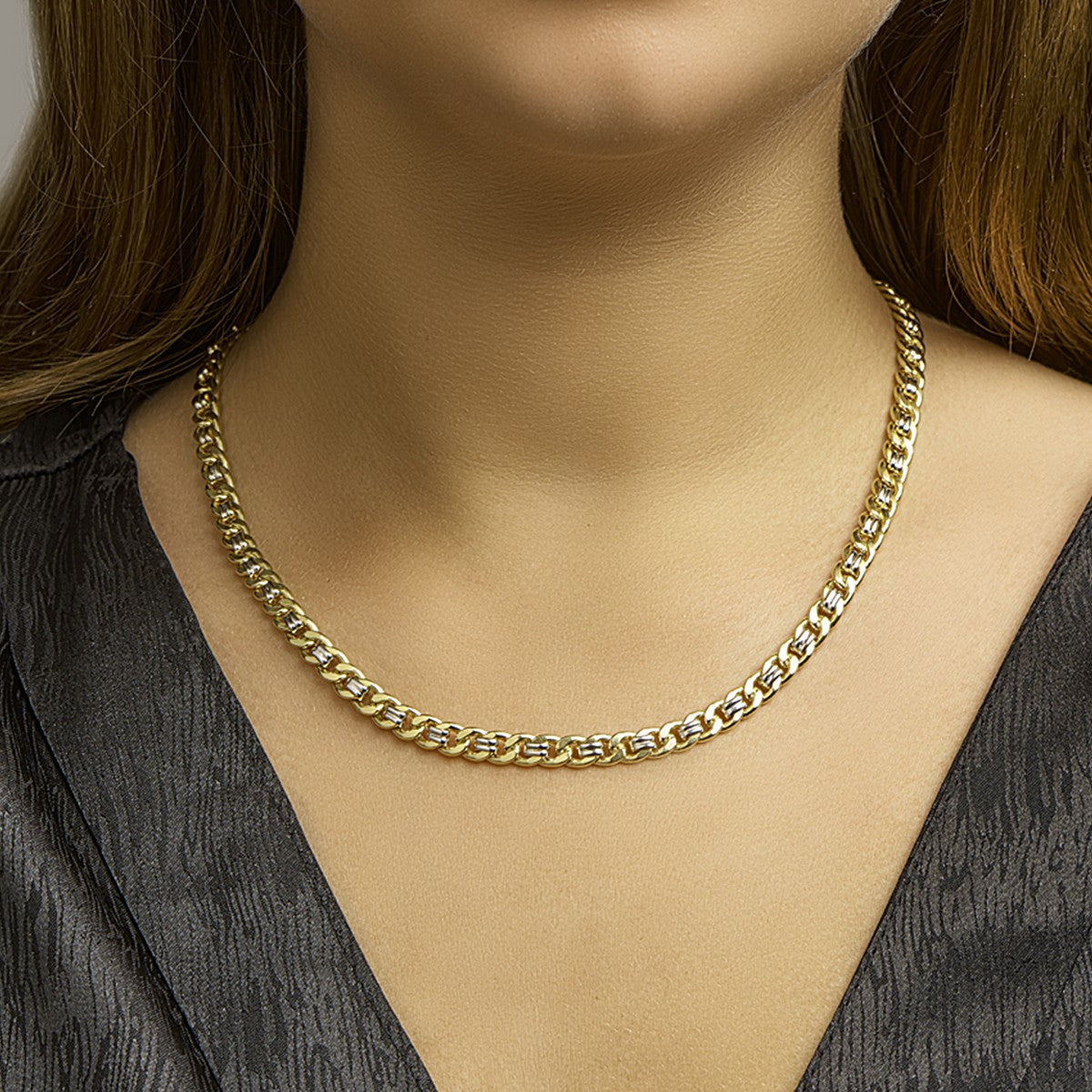 Zilgold (Bicolor Goud Met Zilverkern) Armband Geslepen Gourmet 6,2 Mm 19 Cm 5200014 - PansiteNederland.nl