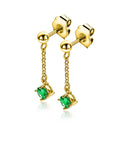 Zinzi 26mm gold plated zilveren oorstekers met kettinkje en een bungelende ronde groene kleursteen ZIO2660G - PansiteNederland.nl